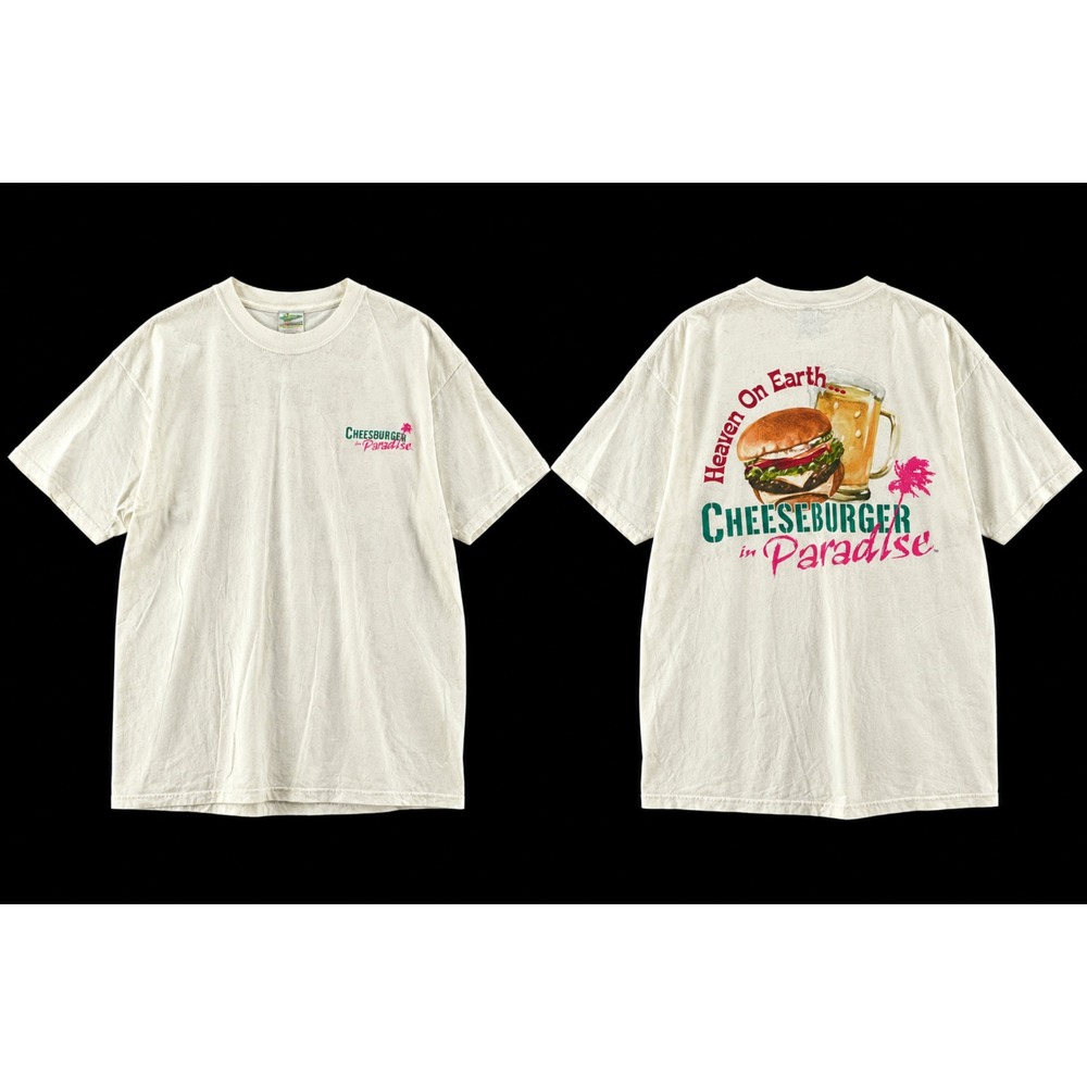 Vtg Cheeseburger In Paradise T Shirt XL Cream Jimmy Buffett Promo 90s Graphic